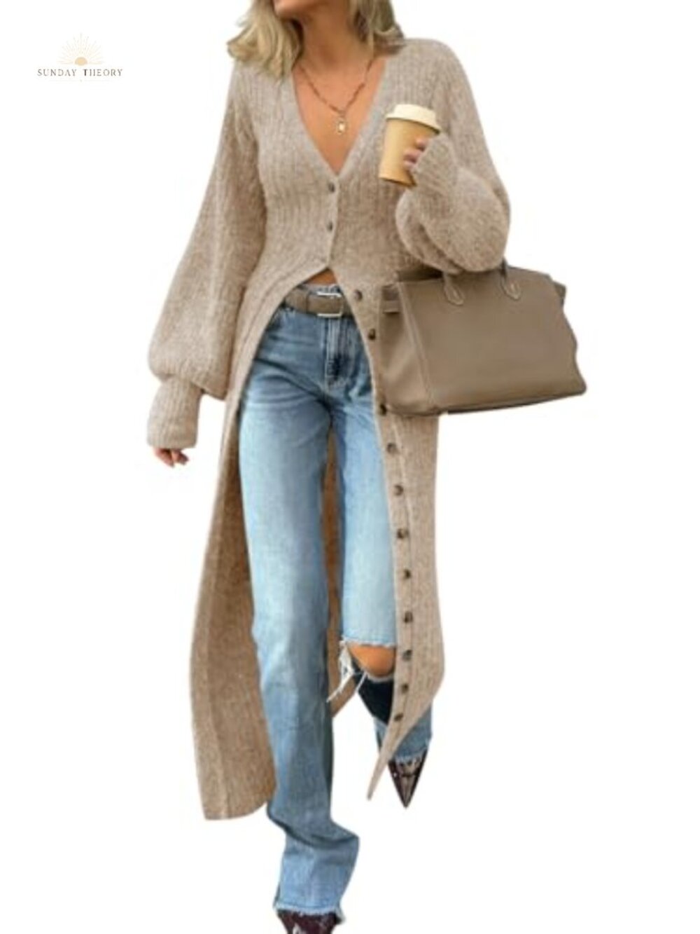 Chunky Knit Long Duster Cardigan Button Down Maxi Sweater Dress